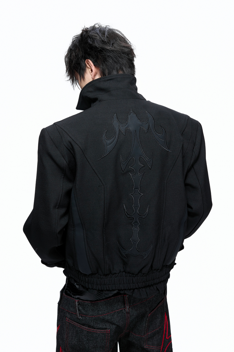 Embroidered Leather Panel Jacket