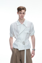 Asymmetric Striped Strap Shirt
