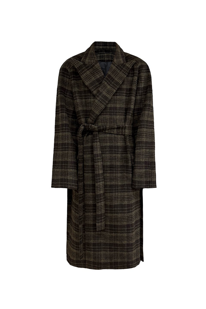Plaid Wool Long Coat
