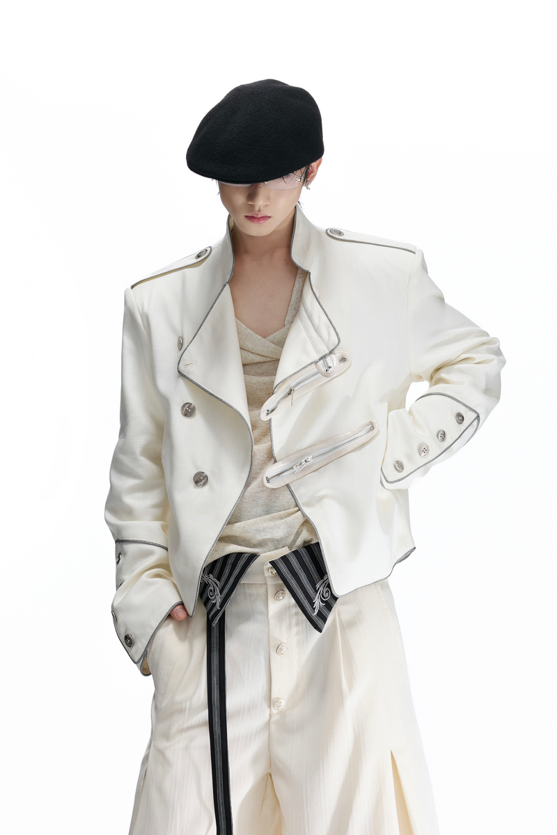 Asymmetric Button Cropped Jacket