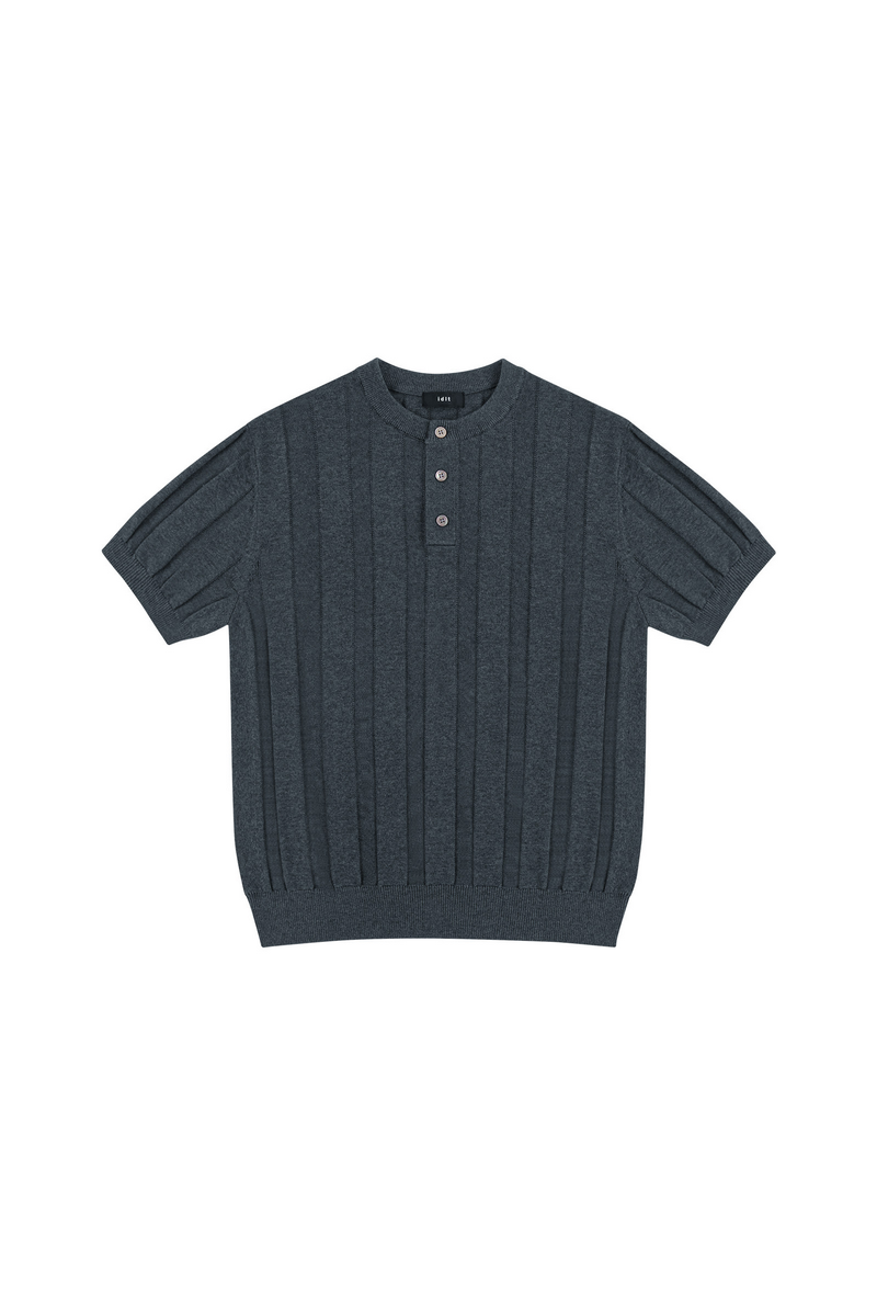 Ribbed Knit Henley Shirt