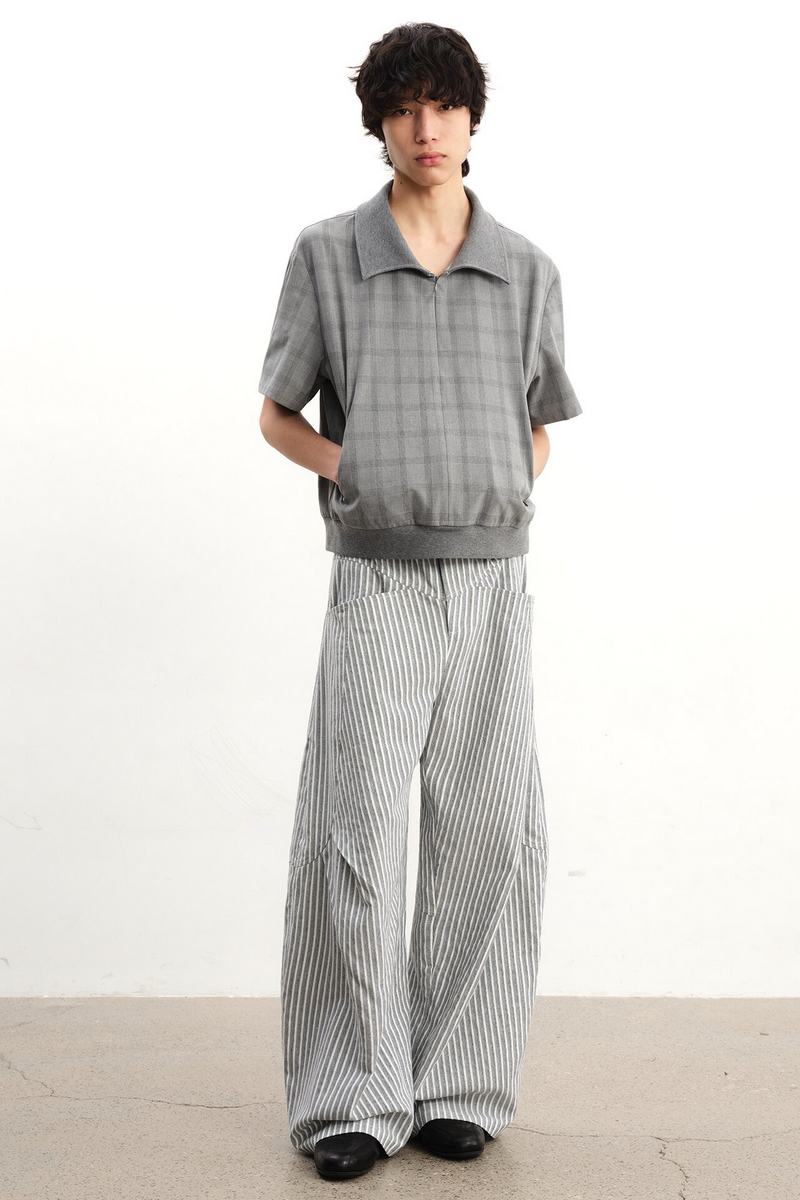 Striped Pleated Curved Trousers