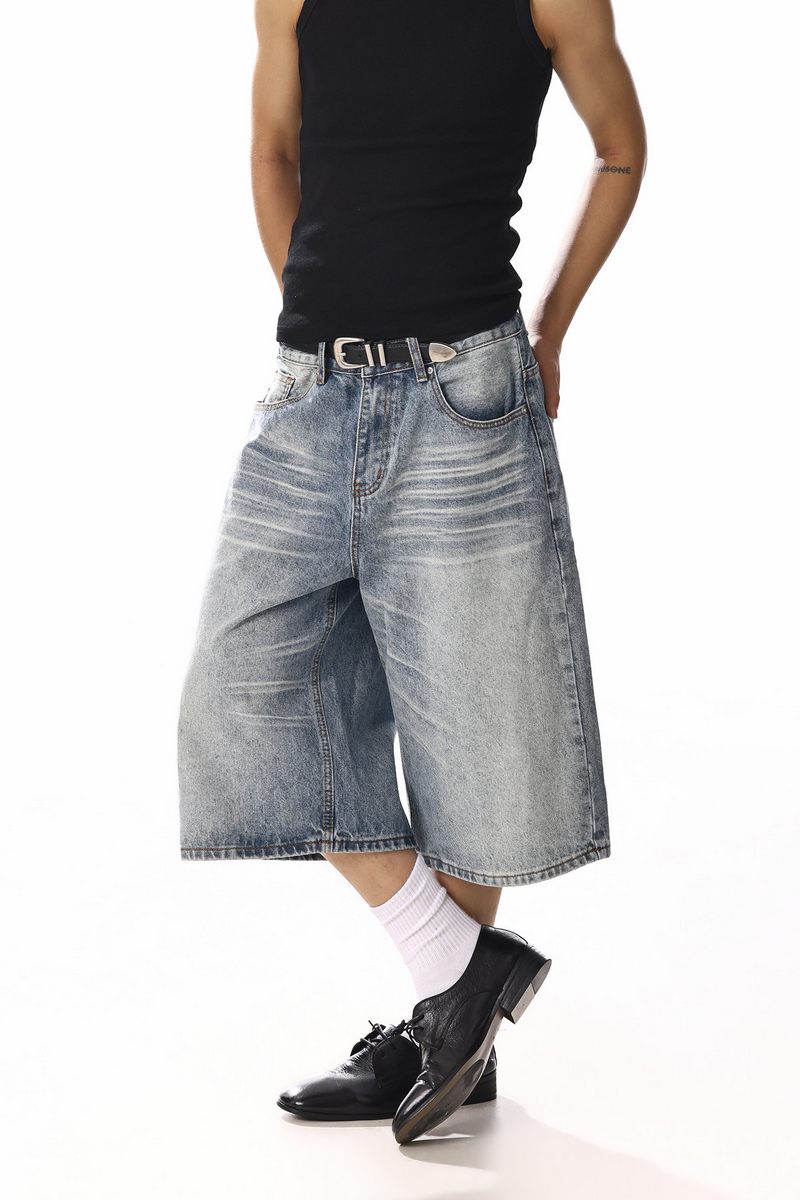 Distressed Whisker Cropped Jeans