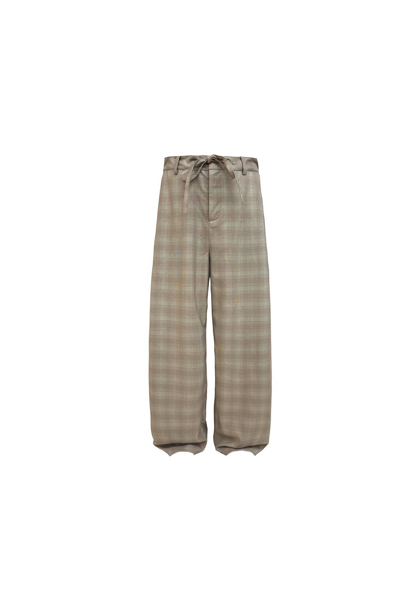 Drawstring Plaid Straight Trousers