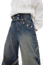 Washed Distressed Flared Jeans