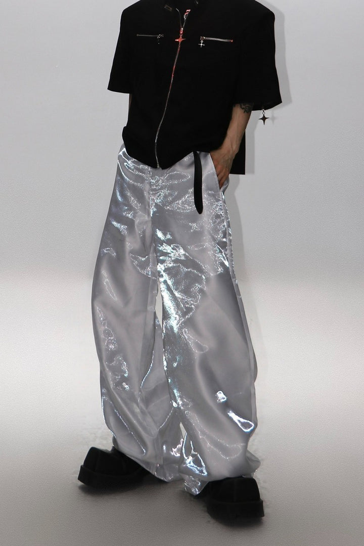 Metal Reflective Loose Trousers
