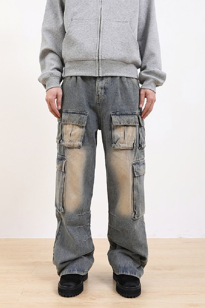 Multi Pocket Oversized Washed Jeans