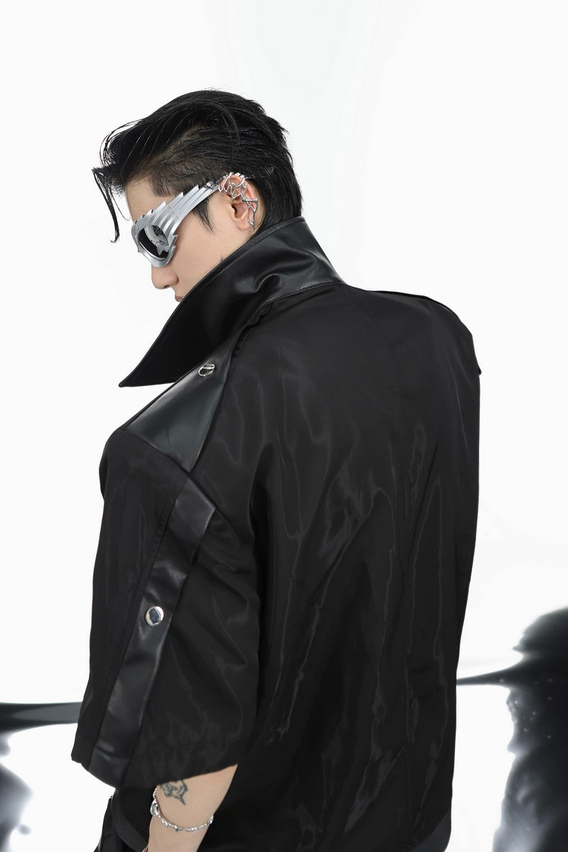 Short-Sleeve Leather Riveted Shirt