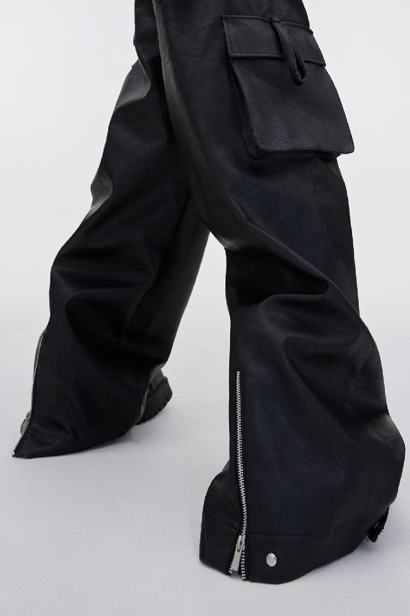 PU Leather Multi Pocket Trousers