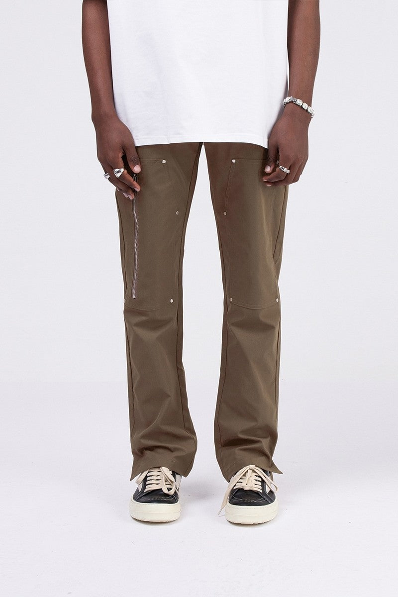 Layered Zipper Straight Trousers - US Only