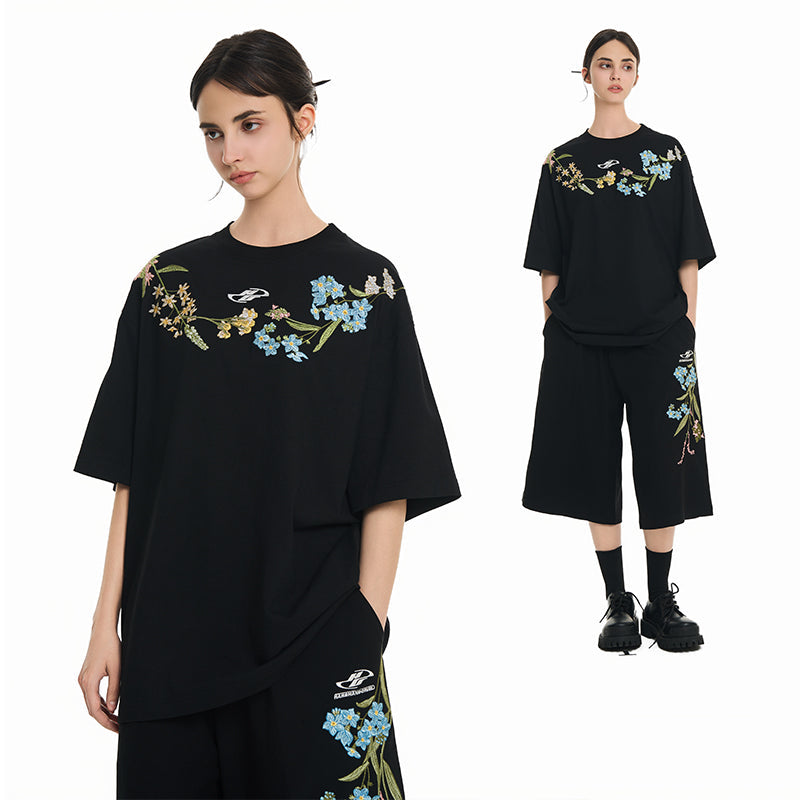 Heavy Floral Embroidered Tee