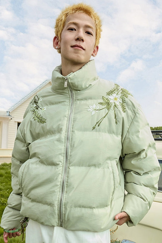 Floral Pearl Embroidery Down Jacket