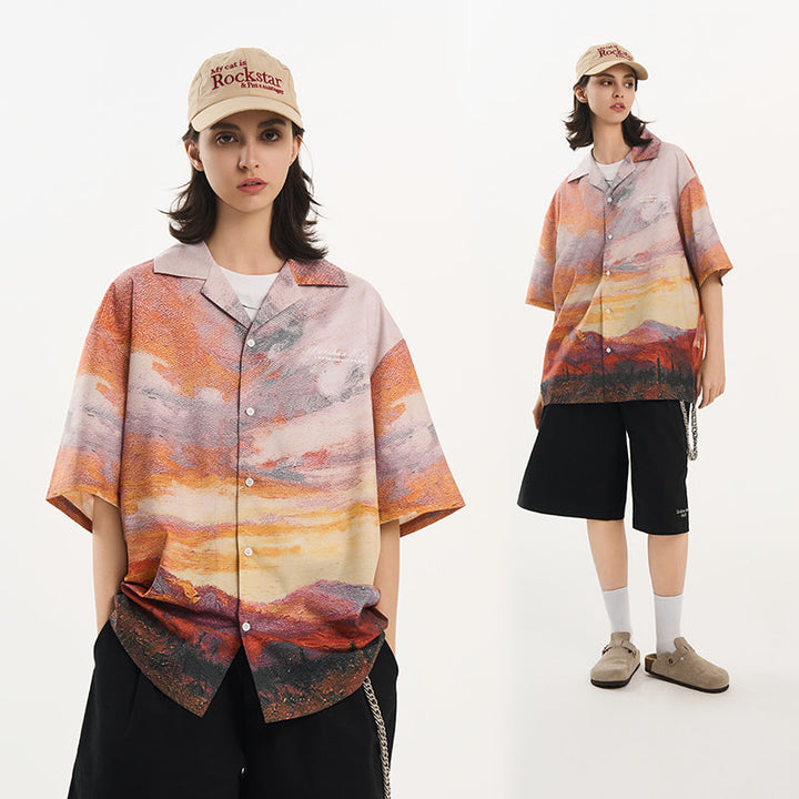 Sunset Landscape Oil Painting Shirt