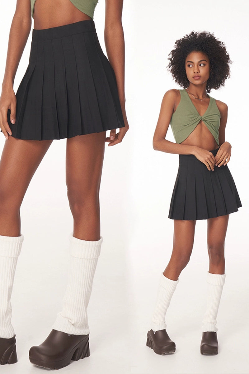 High-Waist Pleated Mini Skirt