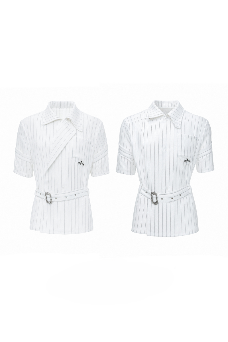 Asymmetric Striped Strap Shirt