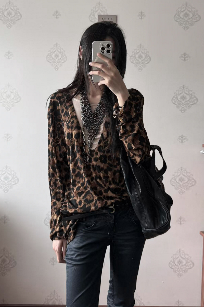 Leopard Layered V-Neck Top