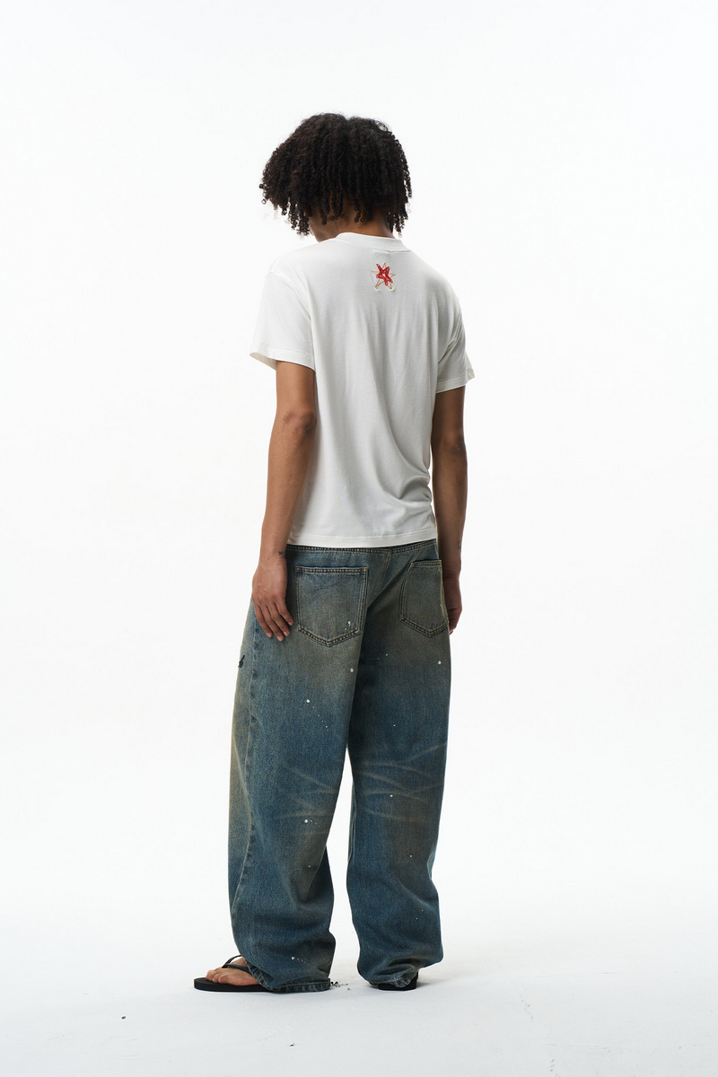 Splatter Embroidered Drawstring Jeans