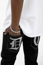 Back Print Straight Denim