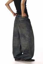 Distressed Whisker Wide Leg Jeans