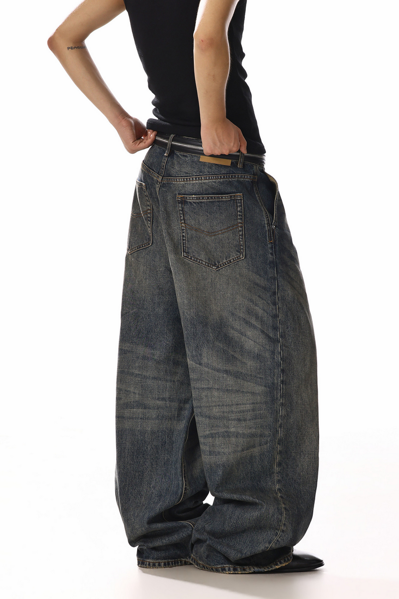 Distressed Whisker Wide Leg Jeans