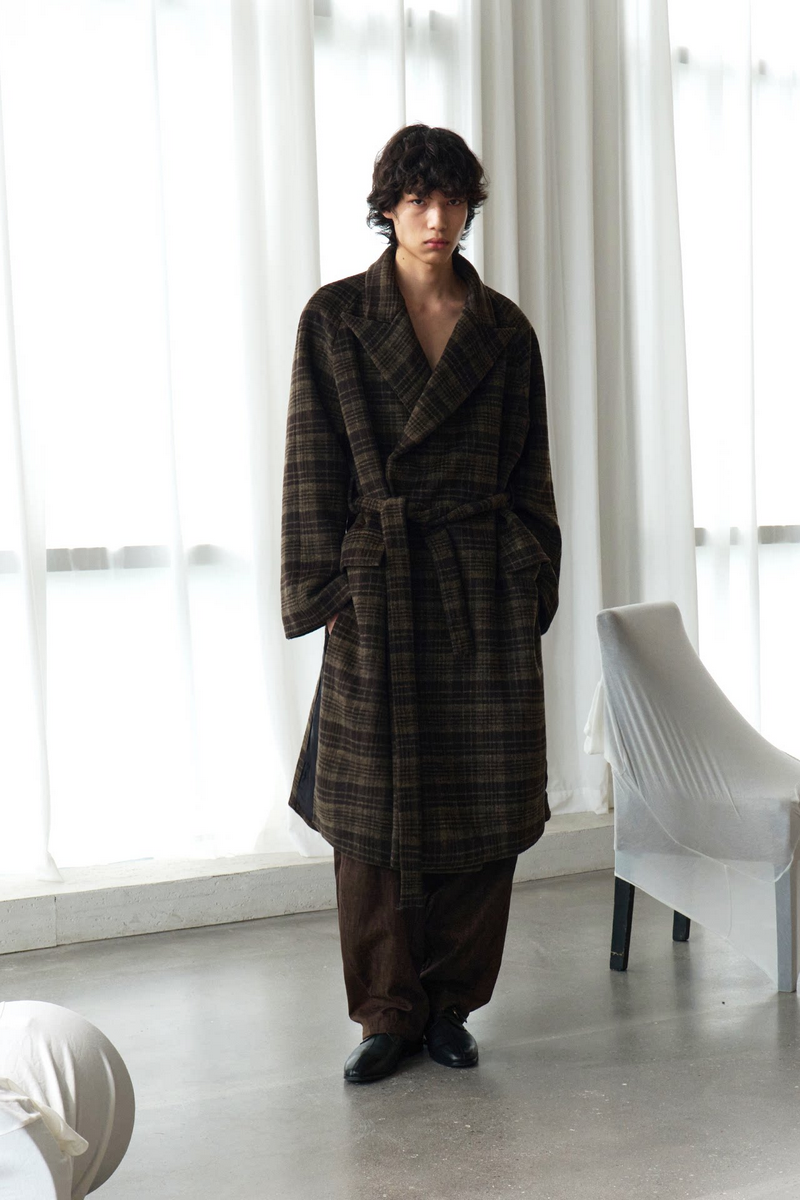 Plaid Wool Long Coat