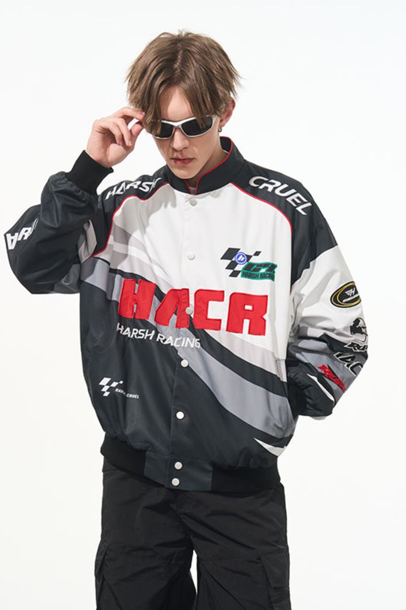 Retro Embroidered Racing Jacket - Harsh and Cruel – Copping Zone