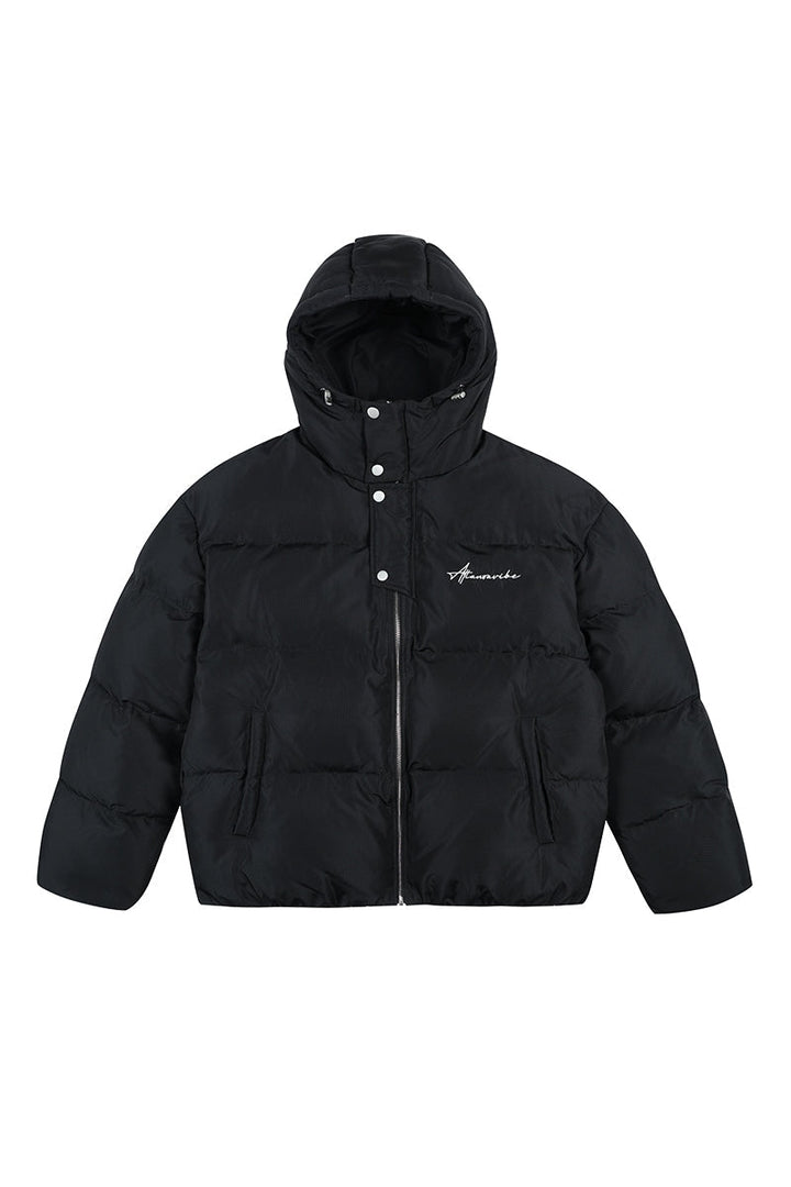 Handwritten Embroidery Hooded Down Jacket