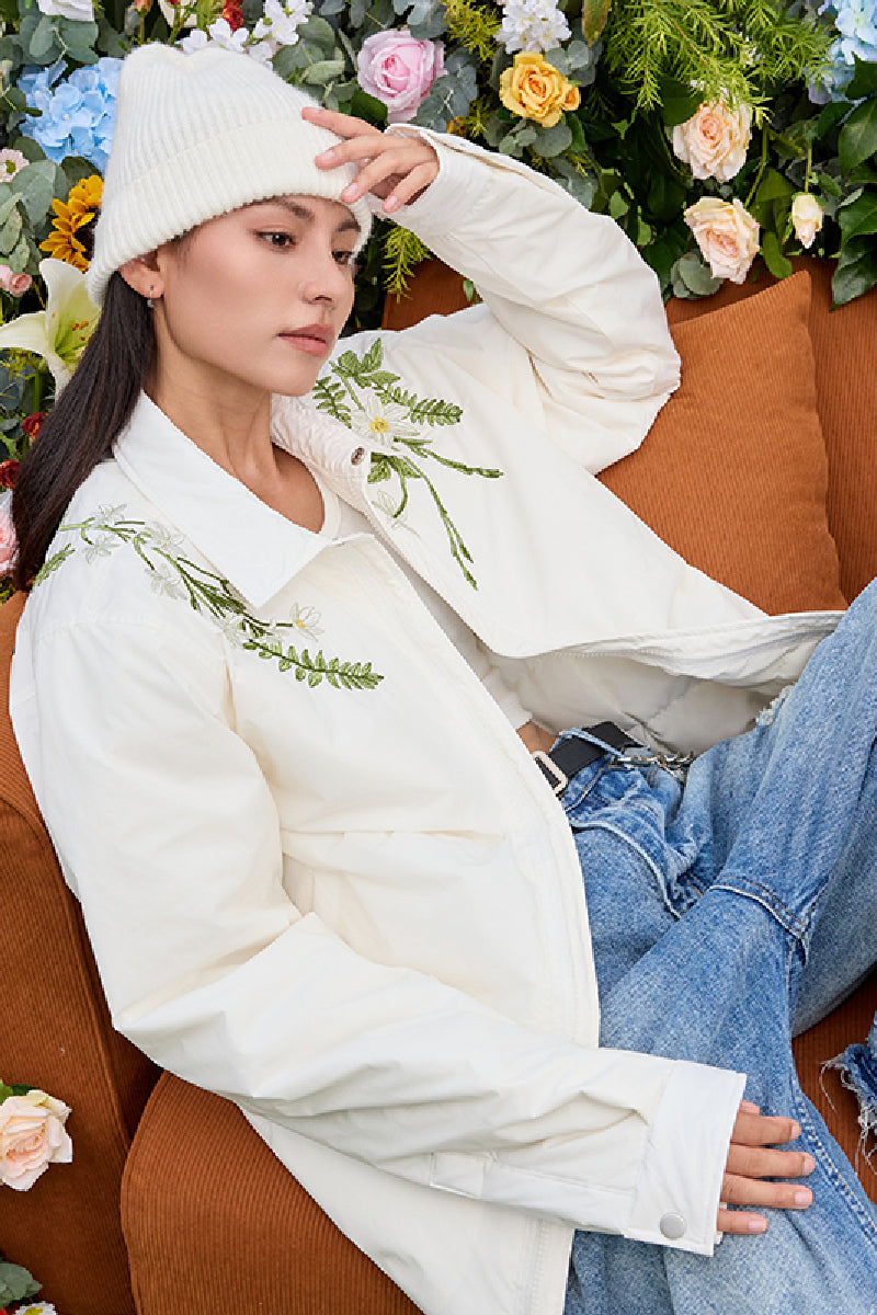 Minimalist Floral Embroidered Down Shirt