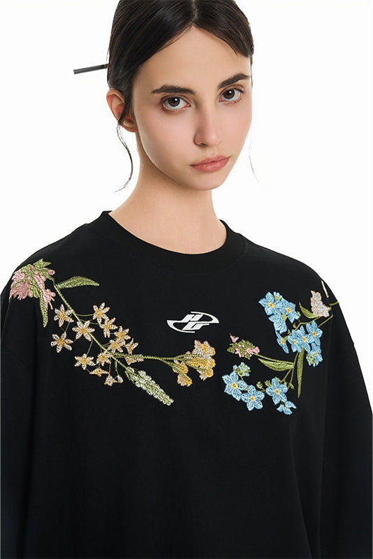 Heavy Floral Embroidered Tee
