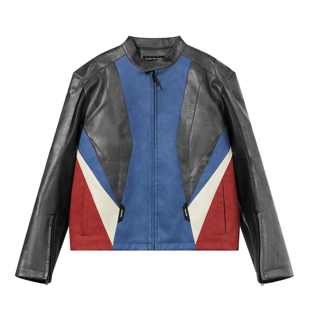 Cropped Color Block Moto Jacket