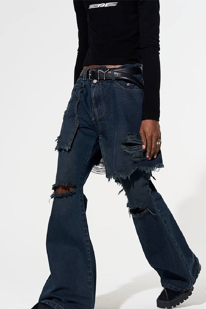 Two-Piece Distressed Flared Jeans