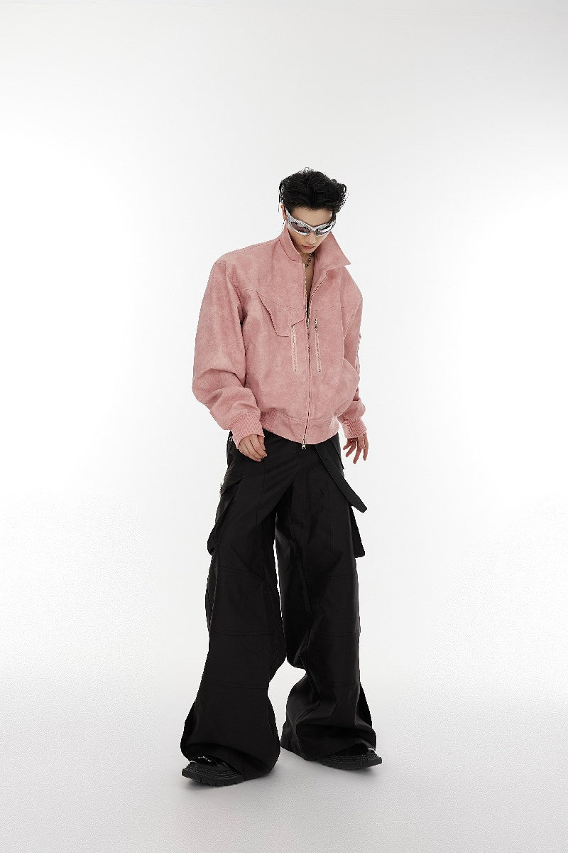 Shoulder Pads Washed PU Leather Jacket