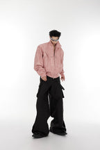 Shoulder Pads Washed PU Leather Jacket