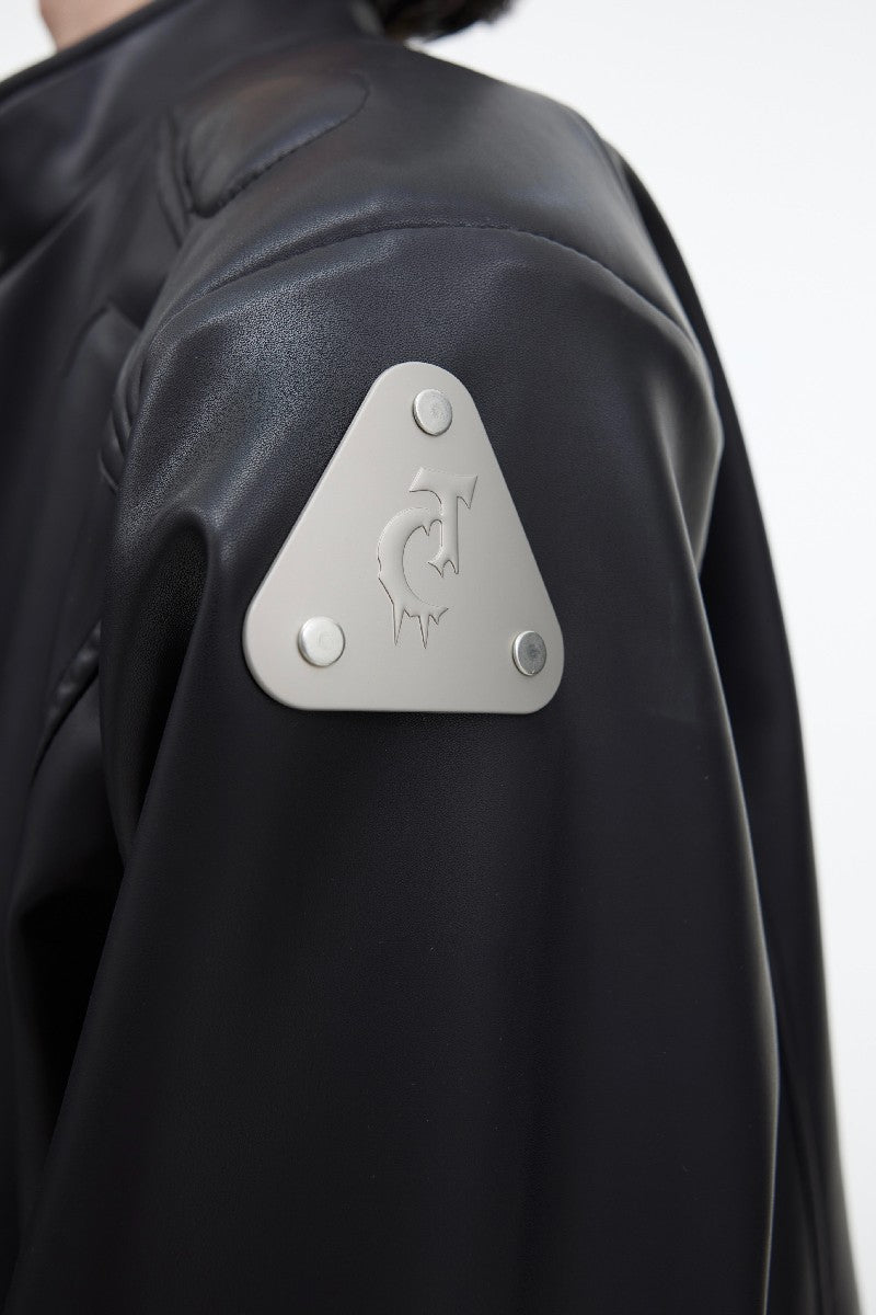 Metal Logo PU Leather Jacket