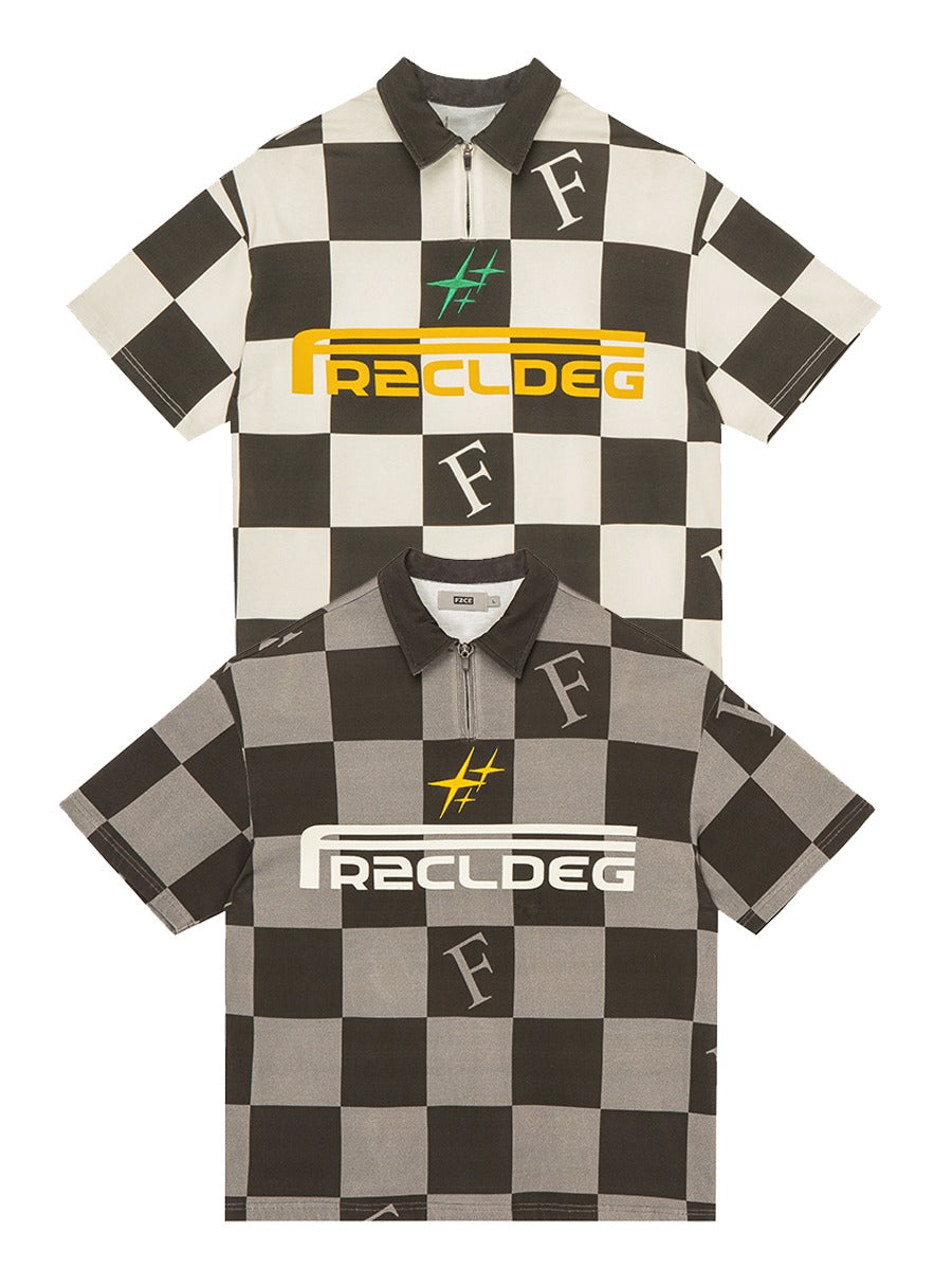 F2CE Checkered Embroidered Logo Polo Shirt -US Only