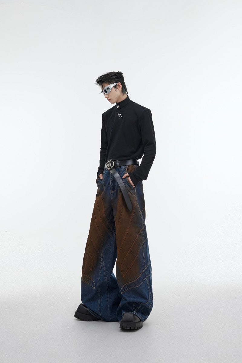 Rust Embroidered Jeans