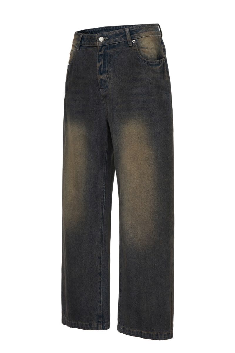 Mud Washed Straight Loose Jeans