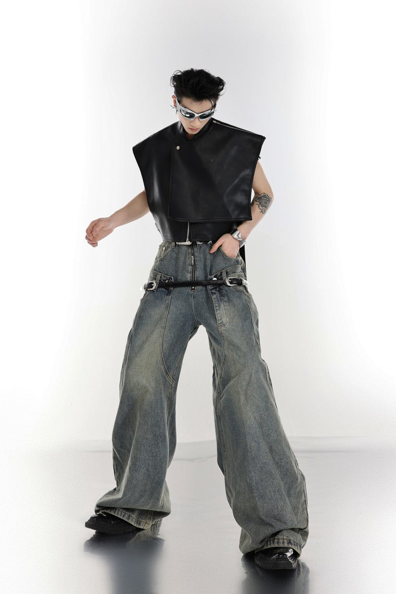 Retro Washed Double Belt Jeans