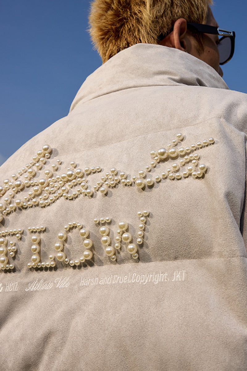 Basic Pearl Embroidered Suede Puffer Jacket