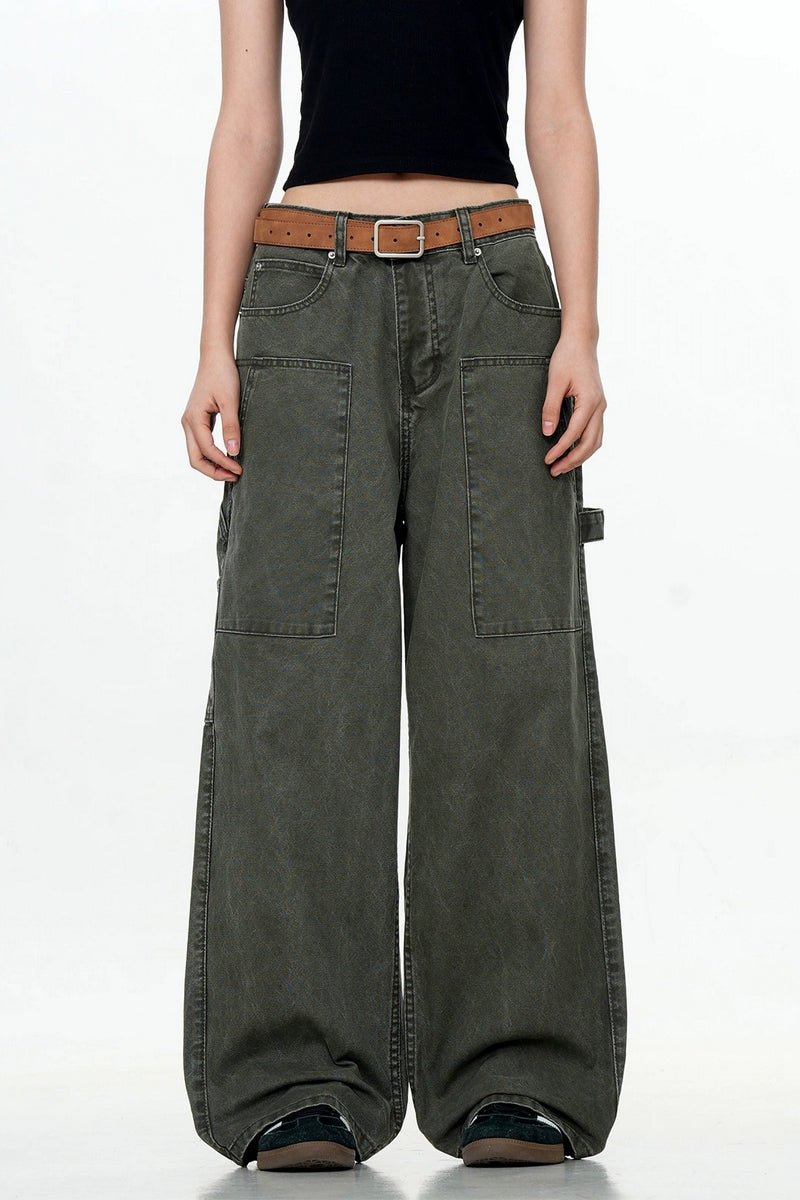 Patchwork Wide-Leg Cargo Pants
