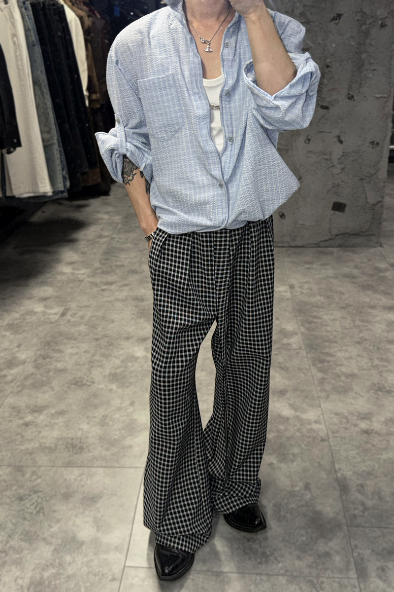 Plaid Pleated Wide Leg Trousers