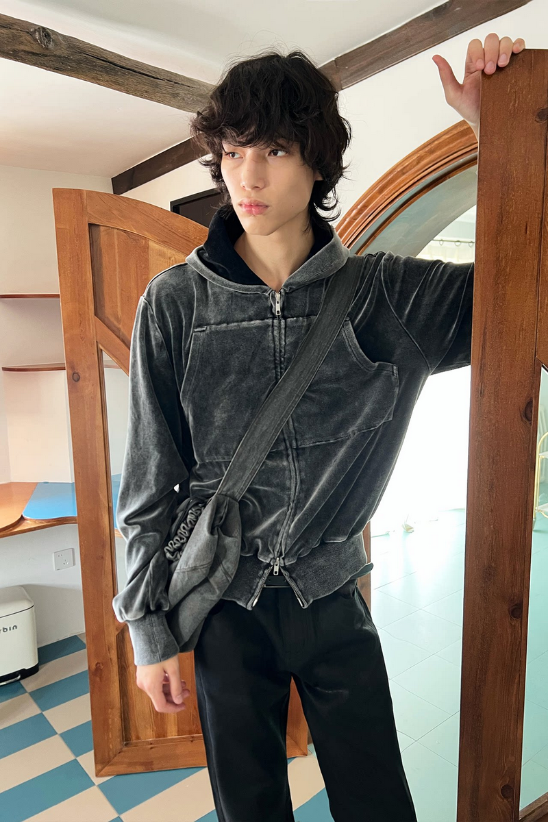 Washed Velvet Zip Hoodie