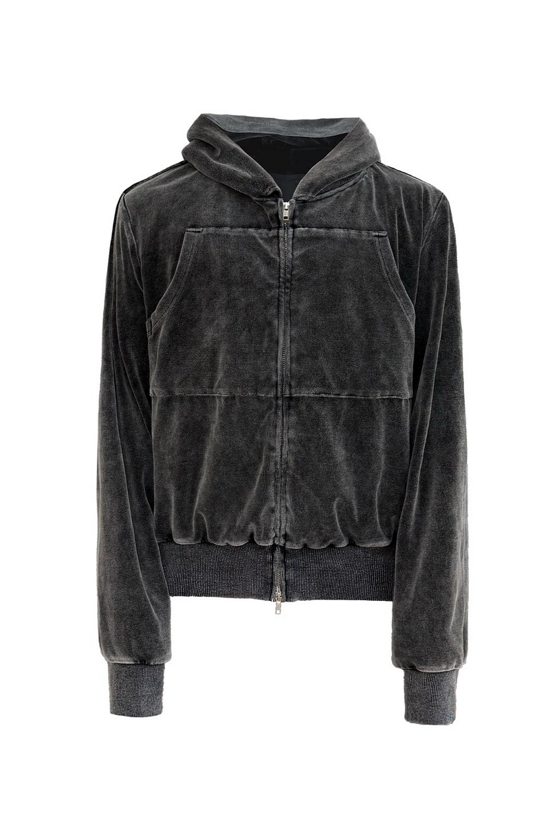Washed Velvet Zip Hoodie
