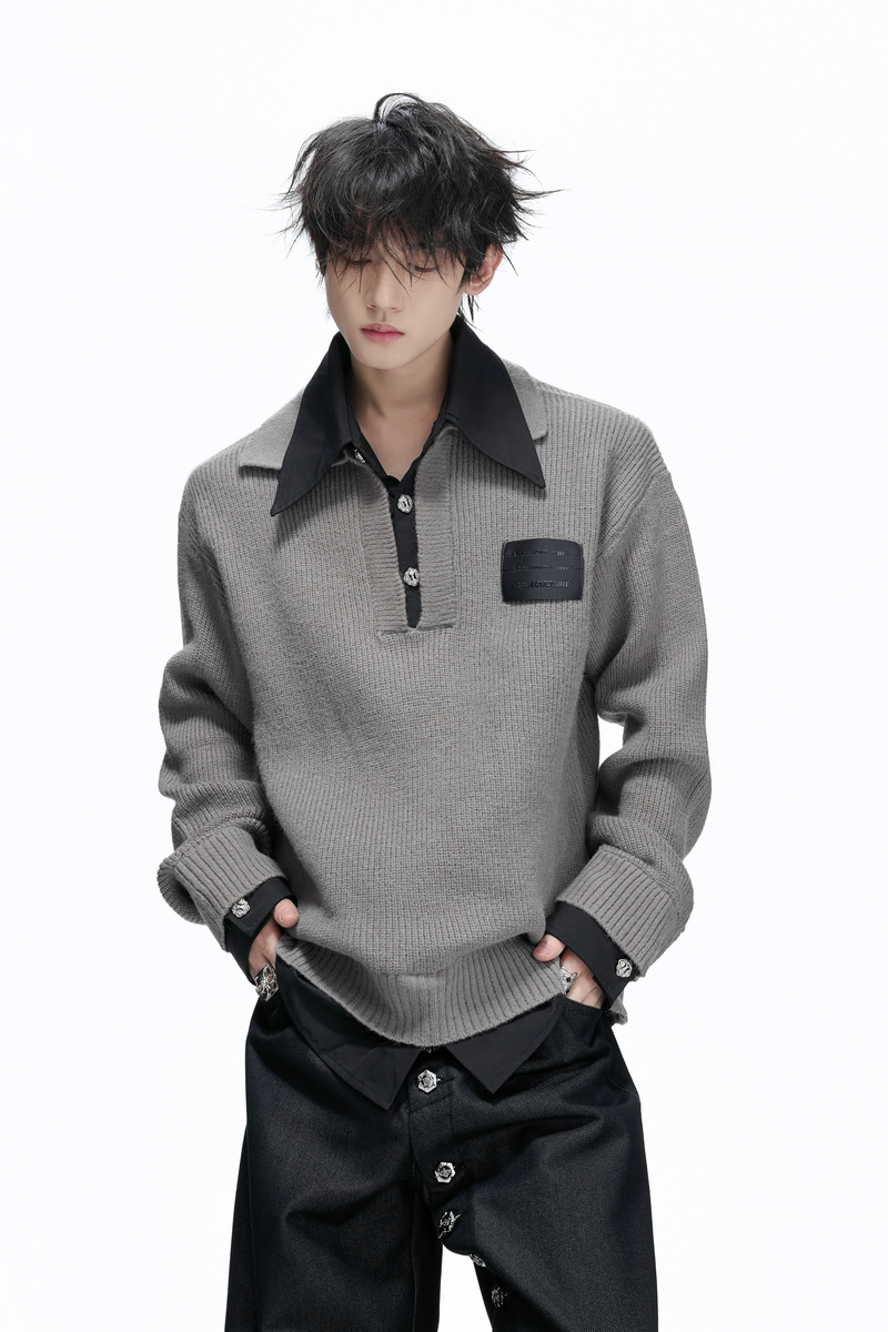 Layered Shirt Knit Sweater