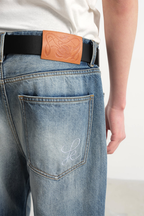 Whiskered Wide Leg Jeans