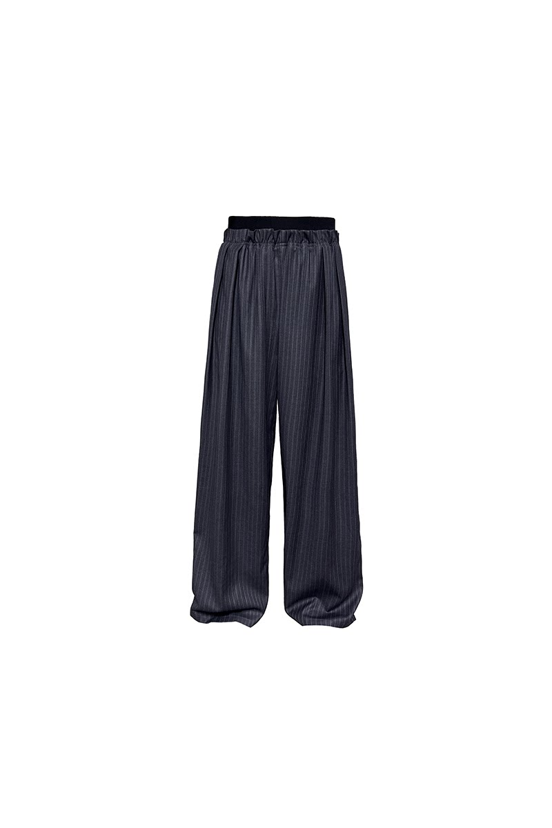 Striped Pleated Rib Waist Trousers
