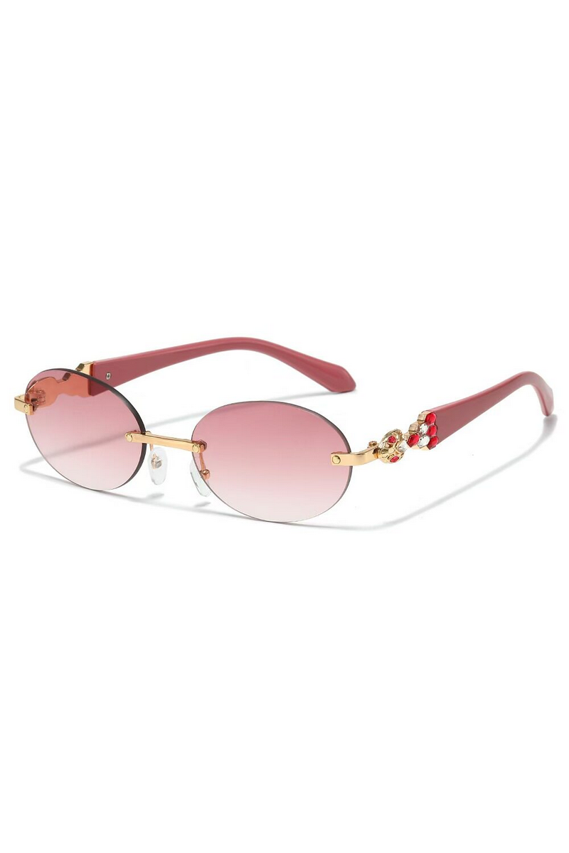 Elegant Rimless Rhinestone Oval Sunglasses