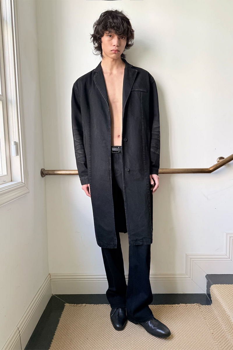 Distressed Denim Long Coat