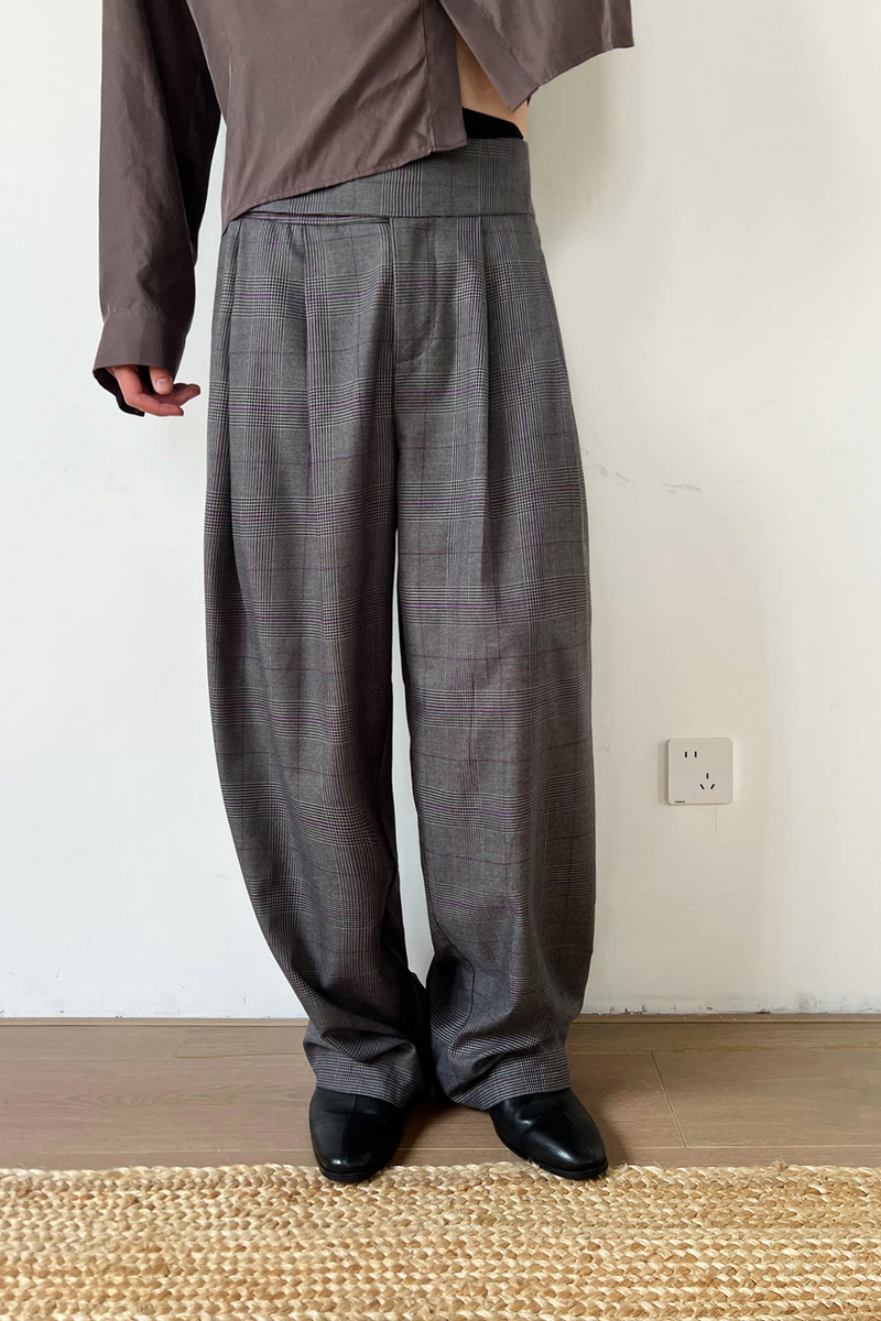 Double Pleated Plaid Trousers