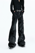 Waxed Distressed Flare Jeans
